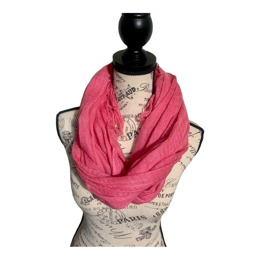 Cejon Pink Fringe Viscose Scarf Lightweight Airy Knit Spring Layering Piece OS